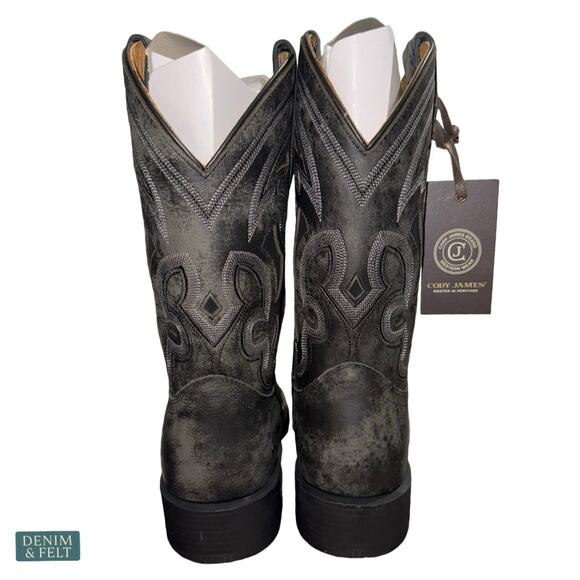 NEW Cody James Ace Nixon Western Boots Black Square‎ Toe Leather Cowboy Rugged main image 16